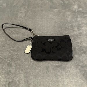 Black Coach Outlet Corner Zip Wristlet in Signature Canvas